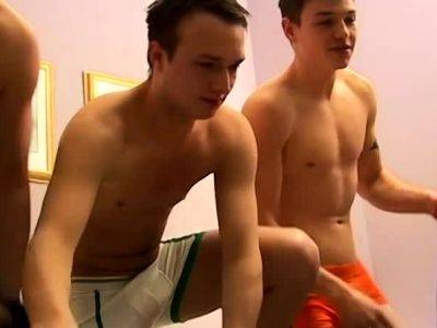 Young gay trio blowing pissing cocks until one earns facial - drtuber.com
